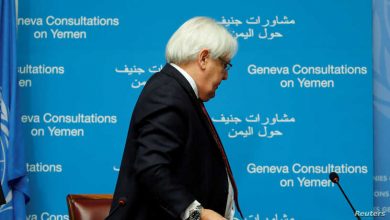 مبعوث الأمم المتحدة مارتن جريفيث يغادر عقب مؤتمر صحفي عن محادثات اليمن الفاشلة التي عقدت بمقر المنظمة بجينيف، 8 سبتمبر 2018 . رويترز.